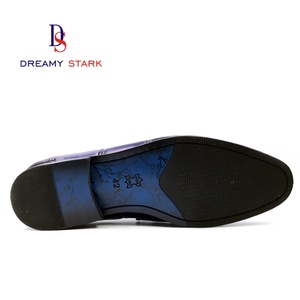 Chaussures habillées pour hommes en cuir véritable bleu, faites à la main, avec double bordure, design original de marque, logo personnalisé, collection hiver - Product Image 3