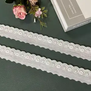 Kualitas Terbaik Mewah Desain Baru Bunga Perbatasan Gading Bordir 100% Katun Renda Potong untuk Wanita Gaun Lingerie