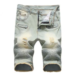 Nuevos <span class=keywords><strong>pantalones</strong></span> <span class=keywords><strong>cortos</strong></span> de mezclilla para hombre, <span class=keywords><strong>pantalones</strong></span> <span class=keywords><strong>cortos</strong></span> de mezclilla arrugados con cremallera para motocicleta, <span class=keywords><strong>pantalones</strong></span> elásticos informales geniales de longitud media, <span class=keywords><strong>Pantalones</strong></span> vaqueros de cinco cuartos - Product Image 4