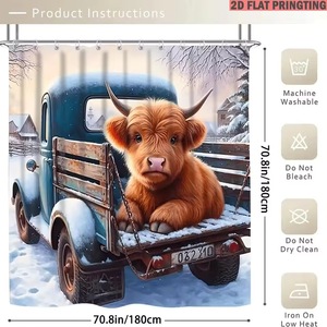 Brown Cow Truck Snow Polyester Shower Curtain Bathroom Curtain Digital Print Waterproof Custom Print Wholesale Modern - Product Image 2