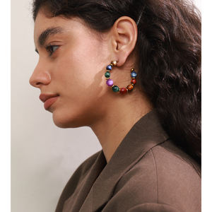 JINYOU 1903 New Arrivals Aço Inoxidável Banhado A Ouro Multicolor Acrílico Beads Hoop Brincos com Estilo das Mulheres - Product Image 5