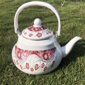 Teiera a forma di pera in acciaio al carbonio smaltato da 1.0L, 1.5L, 2L, 2.5L, design arabo, ecologica, adatta per gas e induzione, nuova, vintage, smaltata. - Product Image 5