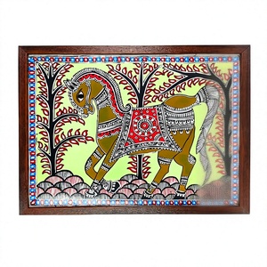 Arte en Lienzo del Patrimonio Folclórico Indio - Auténtica Pintura Mithila Hecha a Mano en 3D para Decoración del Hogar, Pintura Madhubani de Bihar, 1500 Ojistha - Product Image 2
