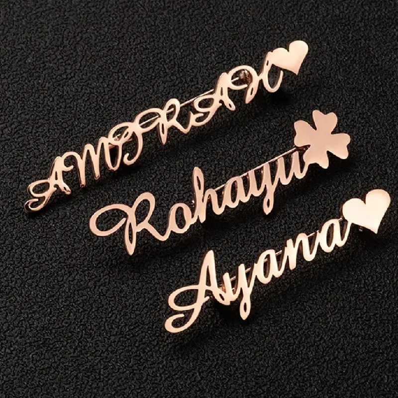 Diy Jewelry Custom Stainless Steel Personalised Names Brooch Fashion Unisex Kids Nameplate Pin Brooches