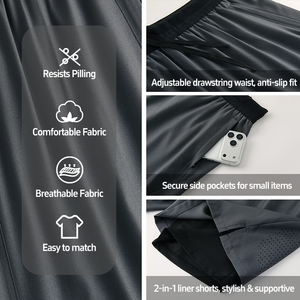 Pantaloncini da Allenamento in Spandex e Poliestere per <span class=keywords><strong>Uomo</strong></span>, Shorts da Palestra <span class=keywords><strong>con</strong></span> <span class=keywords><strong>Tasche</strong></span> in Mesh - Product Image 6