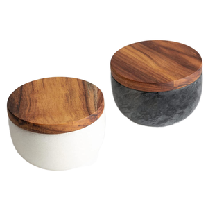 Marble Salt <b>and</b> Pepper Bowls <b>Set</b> with Wood Cover <b>Herb</b> & <b>Spice</b> Tools Elegant Wooden Cover for Marble Salt Box - Product Image 1