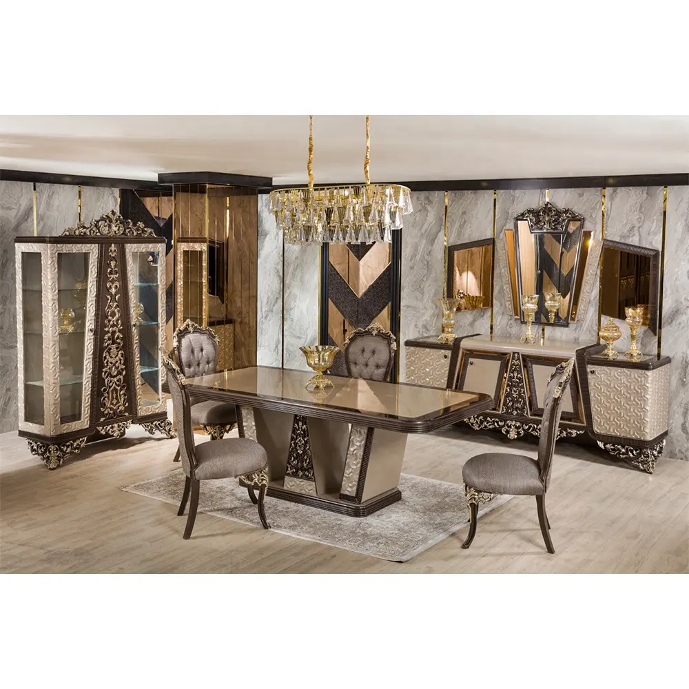 Турецкий ближневосточный роскошный антикварный Королевский ручной резной мебель для гостиной, обеденный стол, стулья