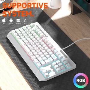 Teclado para juegos con cable Rainbow Teclados personalizado de 87 teclas con interfaz USB retroiluminada con LED, nueva condición para PC Gamer, ordenador portátil - Product Image 4
