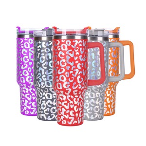 Stainless Steel Tumbler 40oz Leopard Print With Handle Travel Mug Custom Logo - Product Image 2