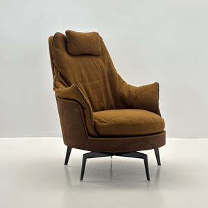 Fauteuil de salon de luxe en acier inoxydable et cuir, chaise individuelle pour la maison, l'hôtel, le bureau, personnalisable - Product Image 1