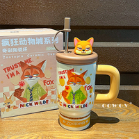 Bouteille isotherme et thermos en céramique grande capacité, motif dessin animé, avec couvercle, poignée et paille, idéale pour cadeau de Noël