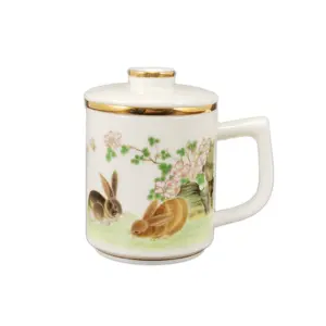 Chinese zodiac cup 12-14 oz animal theme painting gold mug package gift porcelain mug white coffee mugs cup for gift