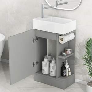 Db 18.6 Solid <b>Wood</b> Bathroom <b>Vanity</b> With Sink Two Tier Shelf Grey Modern Design Floor Standing Contemporary Style - Product Image 6