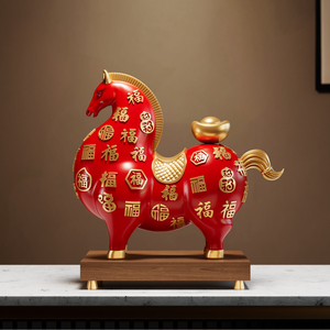 Escultura de Caballo de la Fortuna, Estatua de Carácter Fu en Oro Rojo, Lingote de Riqueza para Regalo de Inauguración de Casa o Negocio - Product Image 3