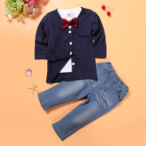 Traje Casual para Bebé al por Mayor, Ropa para Niños, Chaqueta de Caballero para Niños Pequeños, Camiseta, Jeans, Traje de 3 Piezas para Primavera - Product Image 3