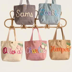 <b>Personalised</b> Corduroy Tote With Custom Name, Cotton Rope Woven Handbag for Women, Reusable Travel Shoulder <b>Bag</b> - Product Image 5