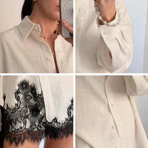 Blusa de Algodón Blanca de Alta Gama para Mujer, Moda de Verano, con Encaje, Marca de Ropa Femenina, Etiqueta Privada, Fábrica Personalizada - Product Image 3