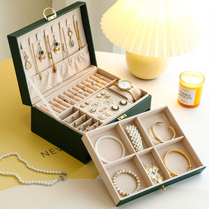 Exquisito Joyero de Cuero con Cajón de 2 Capas y Cerradura, Estuche Multifuncional <span class=keywords><strong>para</strong></span> Guardar Relojes y <span class=keywords><strong>Joyas</strong></span>, Regalos Únicos <span class=keywords><strong>para</strong></span> Mujeres - Product Image 2