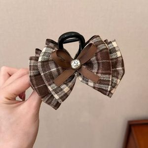 Clip para la parte posterior de la cabeza con forma de lazo a cuadros retro de estilo británico - clip con forma de tiburón-qiyu - Product Image 1
