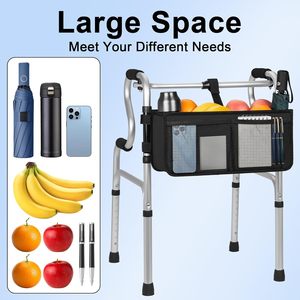 Cesta Plegable MSMT Walker, Bolsa de Almacenamiento Plegable de Gran Capacidad con Portavasos, Accesorios Desmontables para Personas Mayores (Negro) - Product Image 2