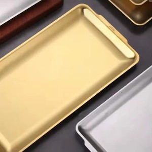 Premium Paslanmaz Çelik Dikdörtgen Tepsiler Altın Gümüş Servis Tabakları Barbekü Suşi Restoran Mutfak Yemek Servis Tepsileri - Product Image 1