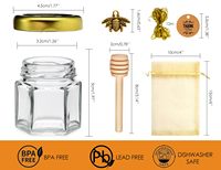 Mini pots à miel en verre, 50 pièces, hexagonaux, avec cuillère en bois, pendentifs abeilles, couvercles à vis, capacité 45 ml, pour mariage et fête