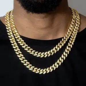 Factory Manufacturer Iced Out Moissanite Cuban Link Outstanding Gold Plated Cuban Chain Necklace Men Hip Hop Jewelry