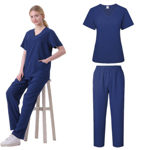 Women's Scrub Suit Light Blue V Neck Short Sleeve Top And Pants Set For Hospital Pharmacy Veterinary Dental Workwear - Product Image 2