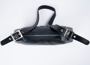 Sac à bandoulière en cuir véritable, fermeture éclair minimaliste, unisexe, usage quotidien, noir - Product Image 2
