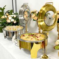 Plat de Présentation Rond pour Buffet, Ensemble Chauffe-Plats pour Fêtes et Mariages, Réchaud Alimentaire en Acier Inoxydable Doré pour Traiteur