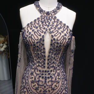 Vestido de Noche de Lujo para Mujer Árabe Sharon Said SS118, Estilo Sirena con Guantes, Pedrería, Halter, para Fiesta - Product Image 3