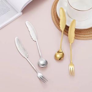 Feather <b>Spoon</b> And Fork 304 Stainless Steel Dessert Utensils For <b>Coffee</b> Fruit Bird's Nest Gift - Product Image 3
