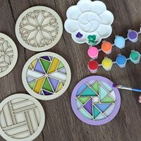 Kit de peinture de sous-verres en bois, Kit d'artisanat de peinture en bois pour adultes et débutants