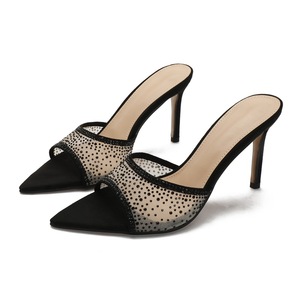 Pointed <b>Toe</b> Mesh High <b>Heel</b> Shoes With Rhinestones Stiletto <b>Heel</b> Slip-On Peep <b>Toe</b> Women's Pumps Breathable All Seasons - Product Image 1