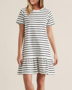 Robe d'été à rayures pour femmes, à la mode, décontractée, à col rond, à manches courtes avec poche - Product Image 4