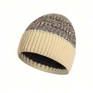 Bonnet d'hiver pour homme, nouveau style, double couche, tricoté, chaud, mélange cachemire, vente en gros - Product Image 4
