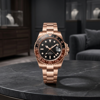 Montre de plongée analogique en acier inoxydable avec bracelet de 20 mm, mouvement SEIKO NH34, logo GMT S, bracelet Jubilee doré, résistante à l'eau