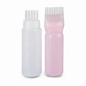 Professional 6oz 200ml Salon Hair Dry Cleaning Comb Plastic Hair Oil Dye Squeeze Bottle with Brush Applicator