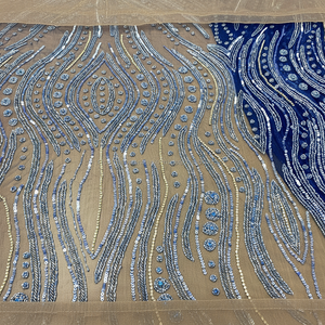 Tela de boda azul de alta moda con cuentas de mano, cristal y lentejuelas, fabricante y proveedor - Product Image 1