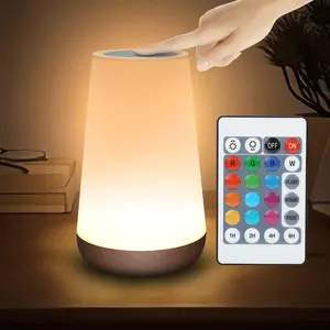 Howlighting lampu malam LED sentuh, lampu meja samping tempat tidur kendali jarak jauh dapat diredupkan RGB berubah USB dapat diisi ulang
