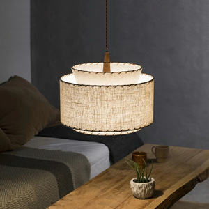 Lampe suspendue en tissu de style nordique japonais, ronde, E27 LED, pour chambre à coucher, bureau, décoration de la maison - Product Image 1