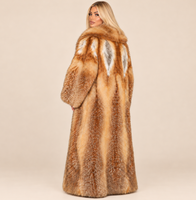 Manteau long en vraie fourrure de renard, bicolore, à panneaux rayés verticaux, ouvert sur le devant, col large, épais et moelleux pour femmes