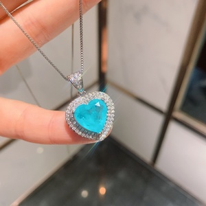 Fashion Eco-friendly Copper 9*9MM Blue Zircon Pendant and <b>Earrings</b> <b>Set</b> High End Heart Shaped Jewelry <b>Sets</b> for Women - Product Image 4