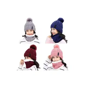 मोटे ऊन के साथ महिलाओं के लिए थोक सर्दियों की टोपी, गर्म नाक गर्दन गर्दन की गर्म गर्म टोपी और स्कार्फ