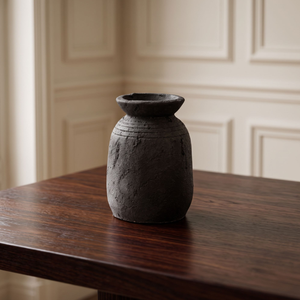 A rustic ceramic table <b>vase</b> from Home Basket Bali, featuring an elegant black glaze and handmade charm. - Product Image 2