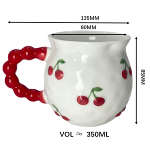 Taza de Cerámica de 350 ml con Diseño de Cereza en Relieve, Pintada a Mano, Apta para Lavavajillas, para Leche, Repostería y Regalos - Product Image 5