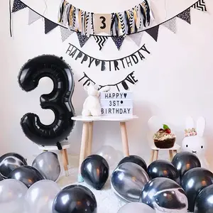 40 inç siyah büyük sayılar balonlar numarası haneli 1 helyum balon folyo Mylar doğum günü partisi süslemeleri için büyük sayı balonlar