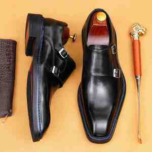 Zapatos de Vestir de Cuero con Punta Cuadrada para Hombre, Estilo 2026, Formales de Negocios, Cierre con Hebilla y Costura Noruega, Zapatos Formales de Diseñador de Lujo - Product Image 2