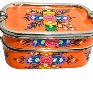 El boyalı öğle yemeği için Bento kutusu emaye paslanmaz çelik konteyner Tiffin yemek kurabiye kutusu çiçekler hindistan - Product Image 5