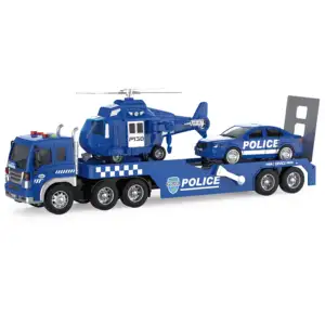 Kustom Coche De Juguete helikopter dan mobil polisi Set mainan anak-anak truk Trailer mainan dengan gesekan mobil mainan